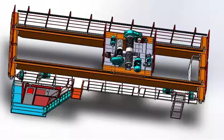 Heavy-Duty Grab and Hook Bridge Crane in Warehouse